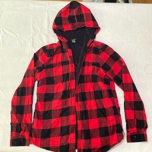 Eddie Bauer hooded button down flannel jacket in good condition size M